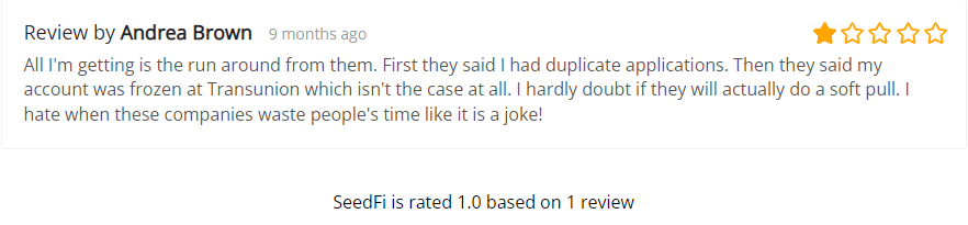 SeedFi negative customer review