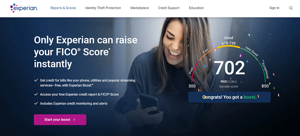 Experian Boost home page