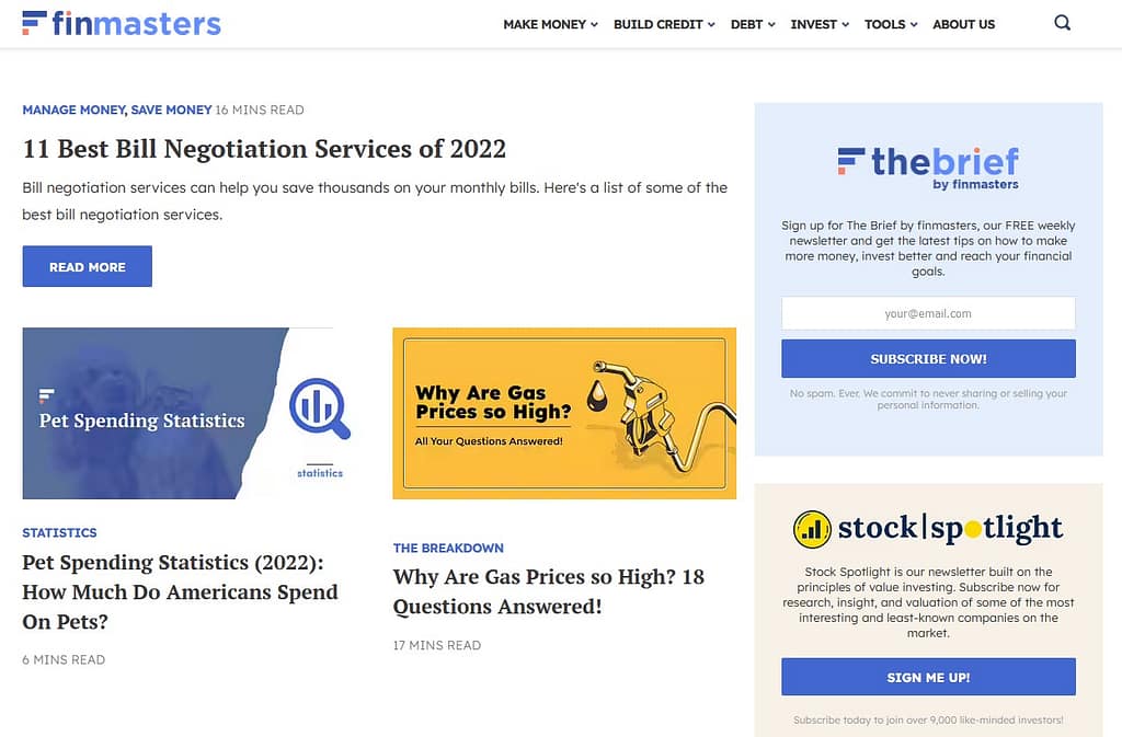 FinMasters home page
