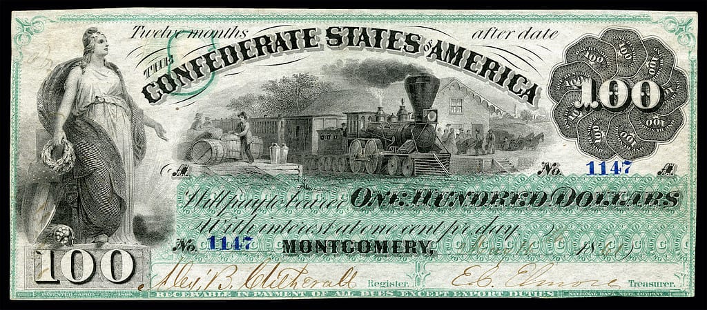 Confederate 100 dollar note.