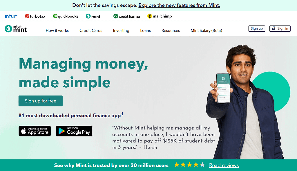 Mint homepage