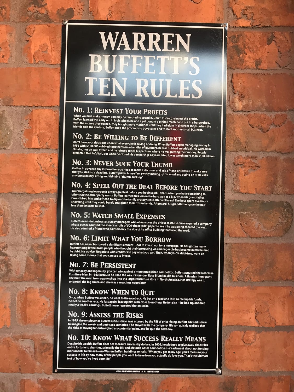 Warren Buffett's Ten Rules - Jimmy John's 