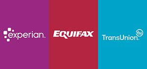 Logos of the big three credit bureaus: Experian, Equifax and TransUnion