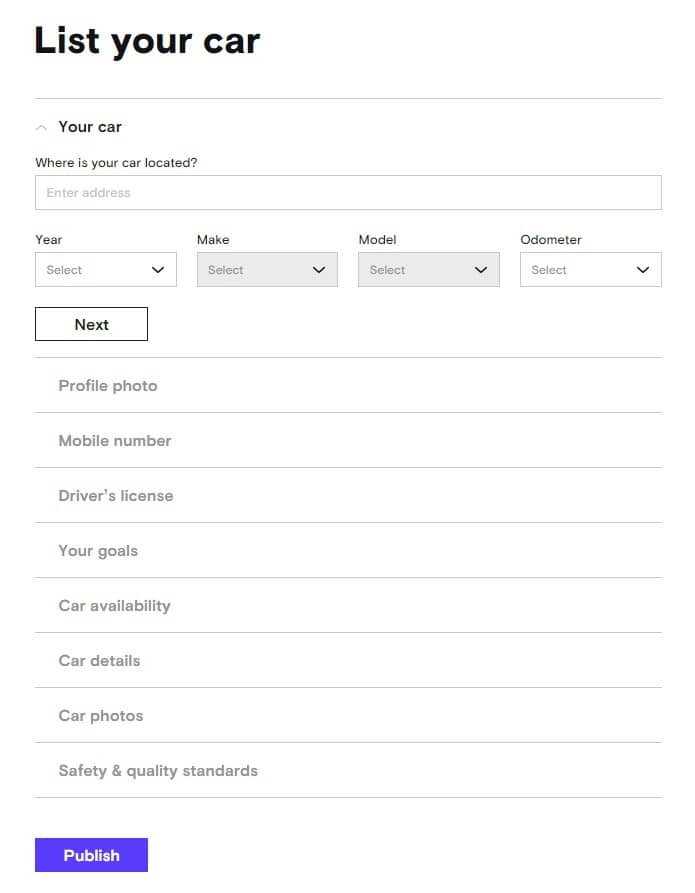 Turo host application form