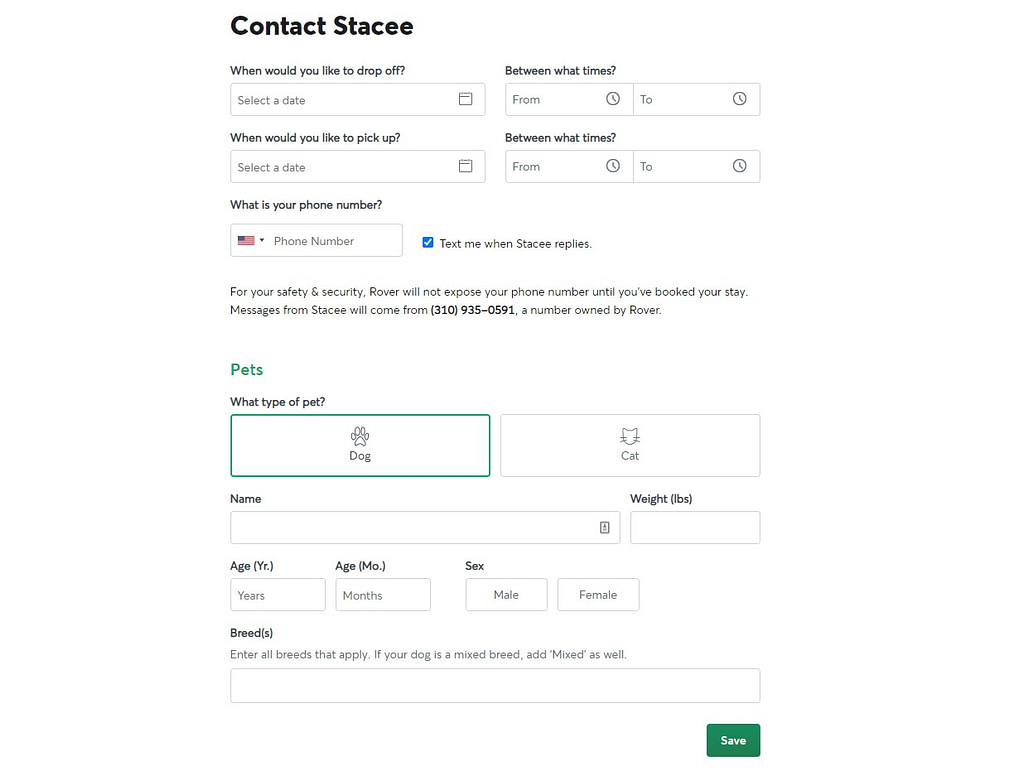 Contact a pet sitter on Rover
