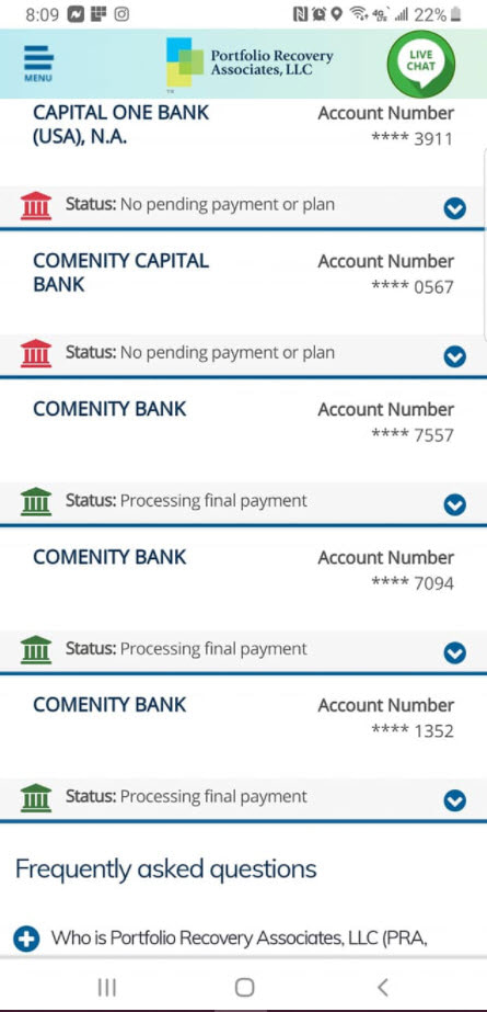 Paying Portfolio Recovery Associates LLC