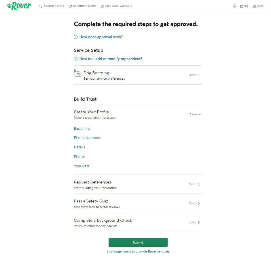 Sign up as a dog sitter on Rover - step 3