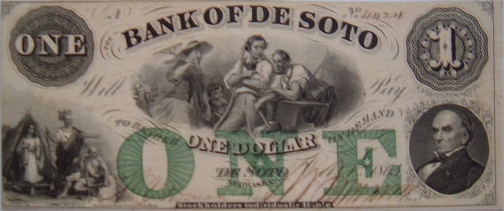 State Bank Note, Bank Of De Soto dollar.