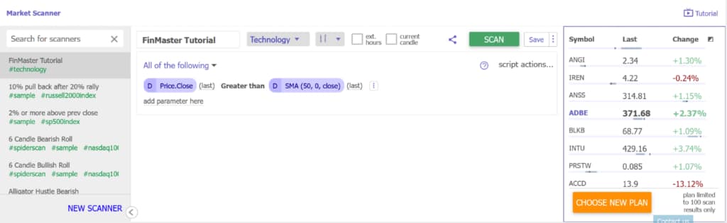 How to use TrendSpider's market scanner-selecting a stock