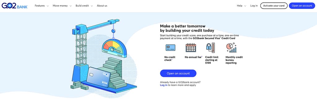 Go2Bank secured card home page