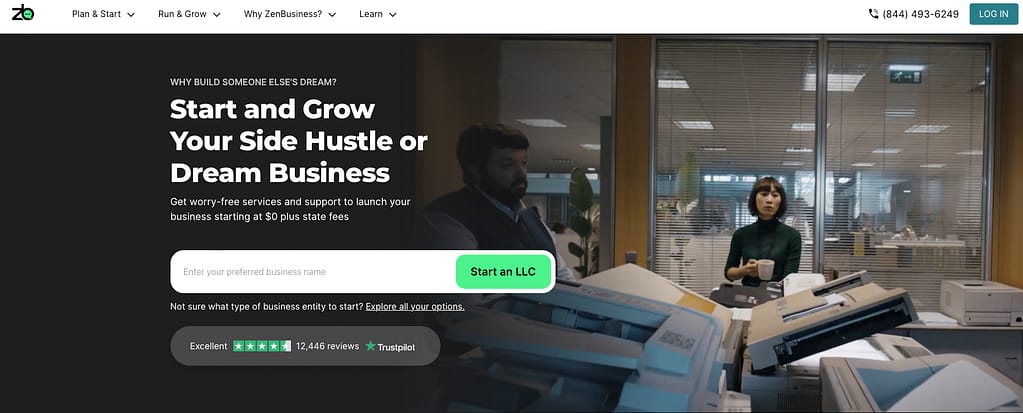 ZenBusiness homepage