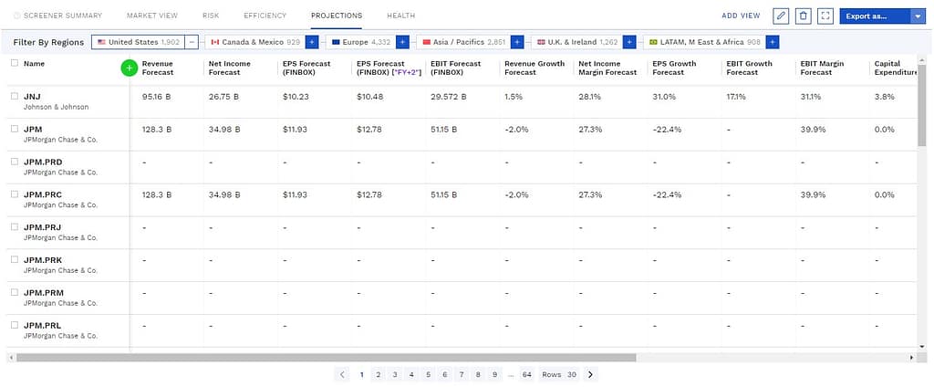 Finbox screener projections