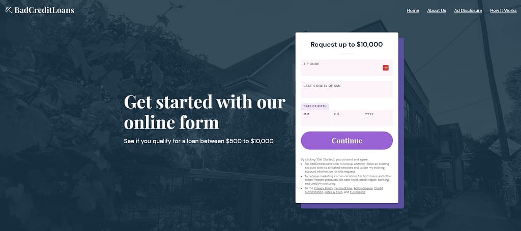 BadCreditLoans website