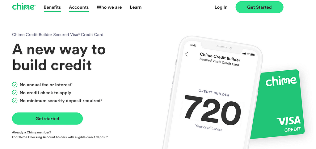 Chime credit builder card page