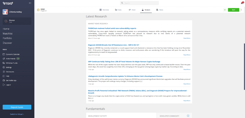 eToro Dogecoin Latest Research page