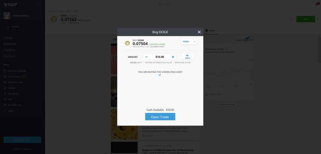 eToro buying Dogecoin