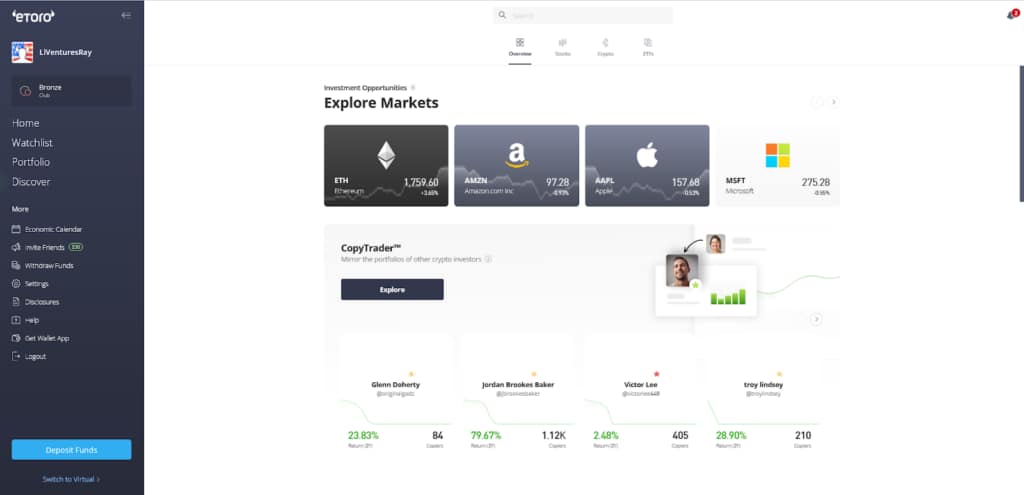 eToro Discover page