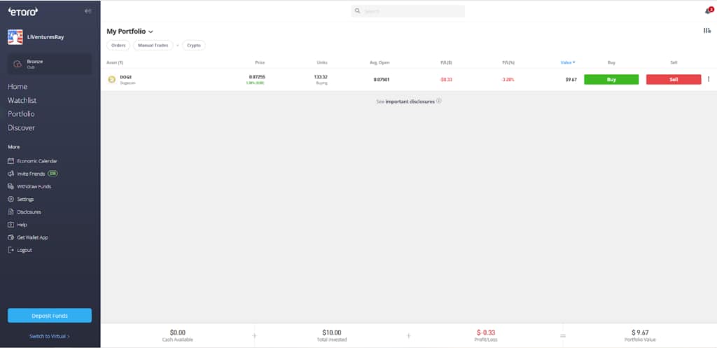 eToro - My Portfolio page