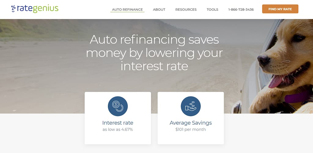 Rate Genius auto refinance page