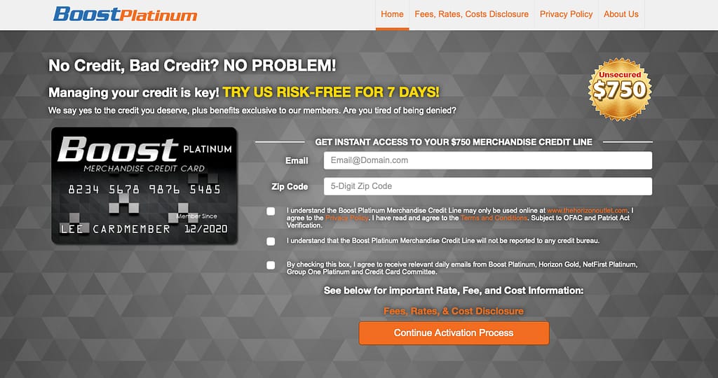BOOST Platinum application page