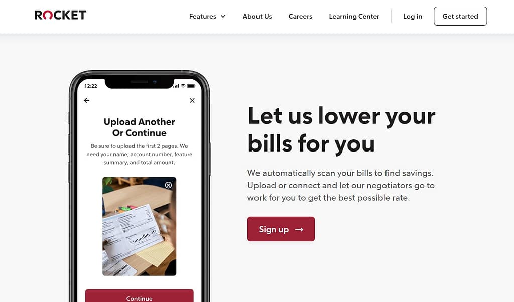 Rocket Money bill negotiation page