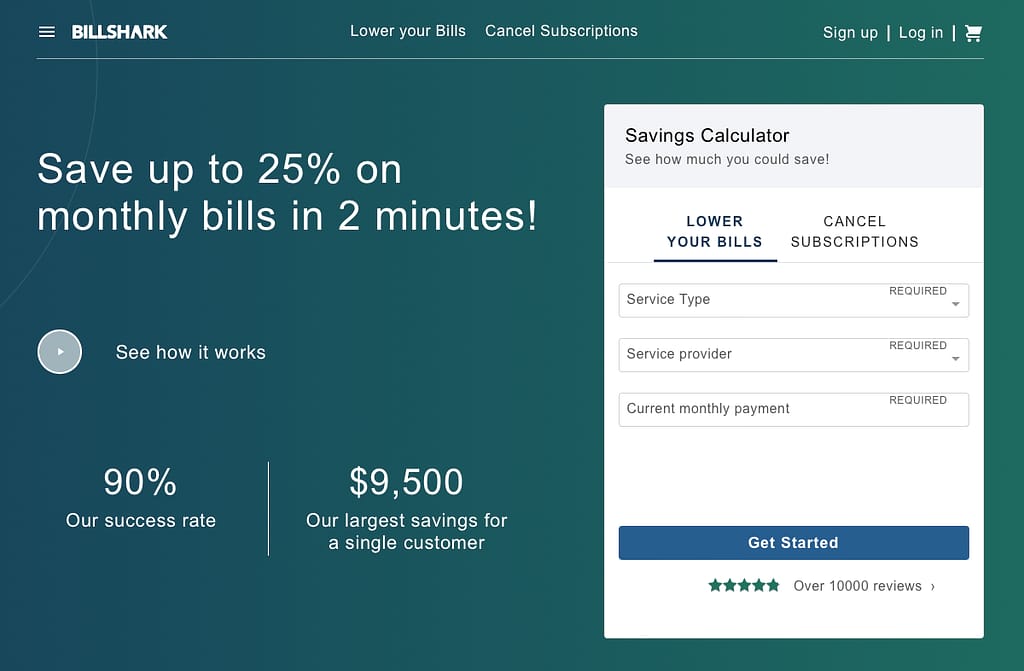 Billshark homepage