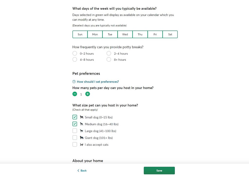 Sign up as a dog sitter on Rover - step 2