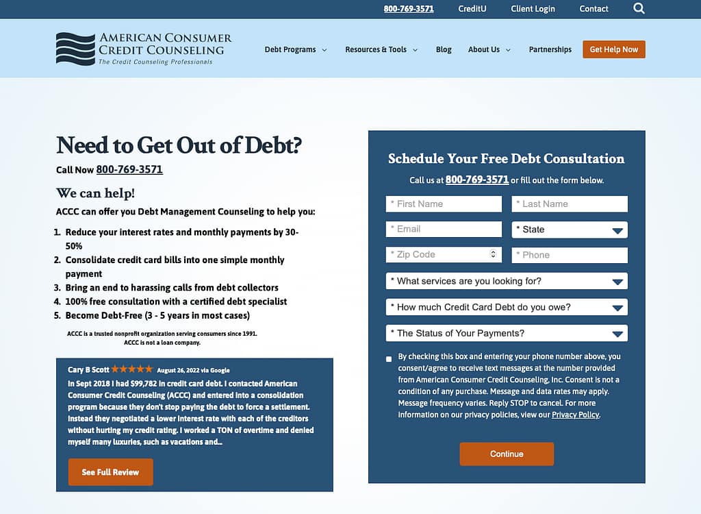 American Consumer Credit Counseling (ACCC) homepage