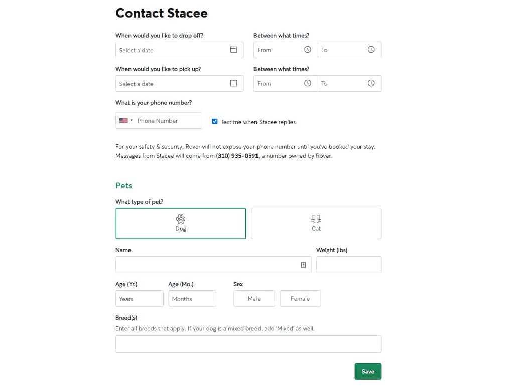 Contact a pet sitter on Rover