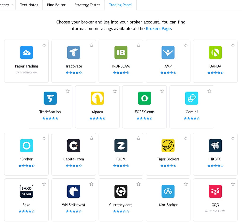 TradingView broker integration page