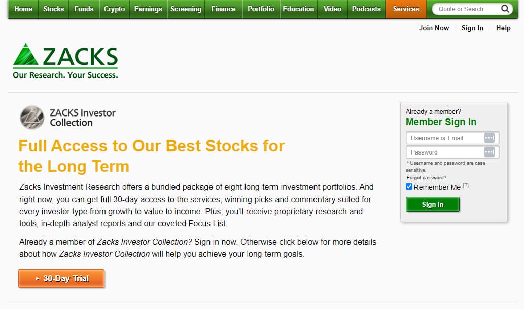 Zacks Investor Collection page