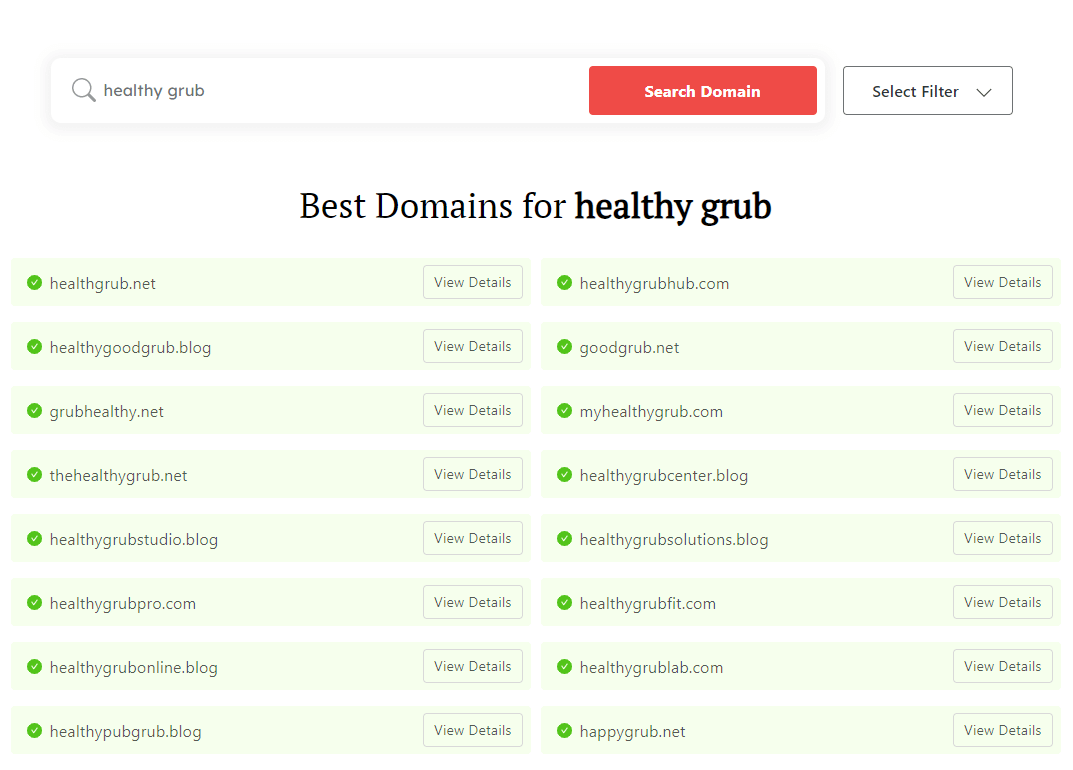 How to become a food blogger: DomainWheel name generator search results