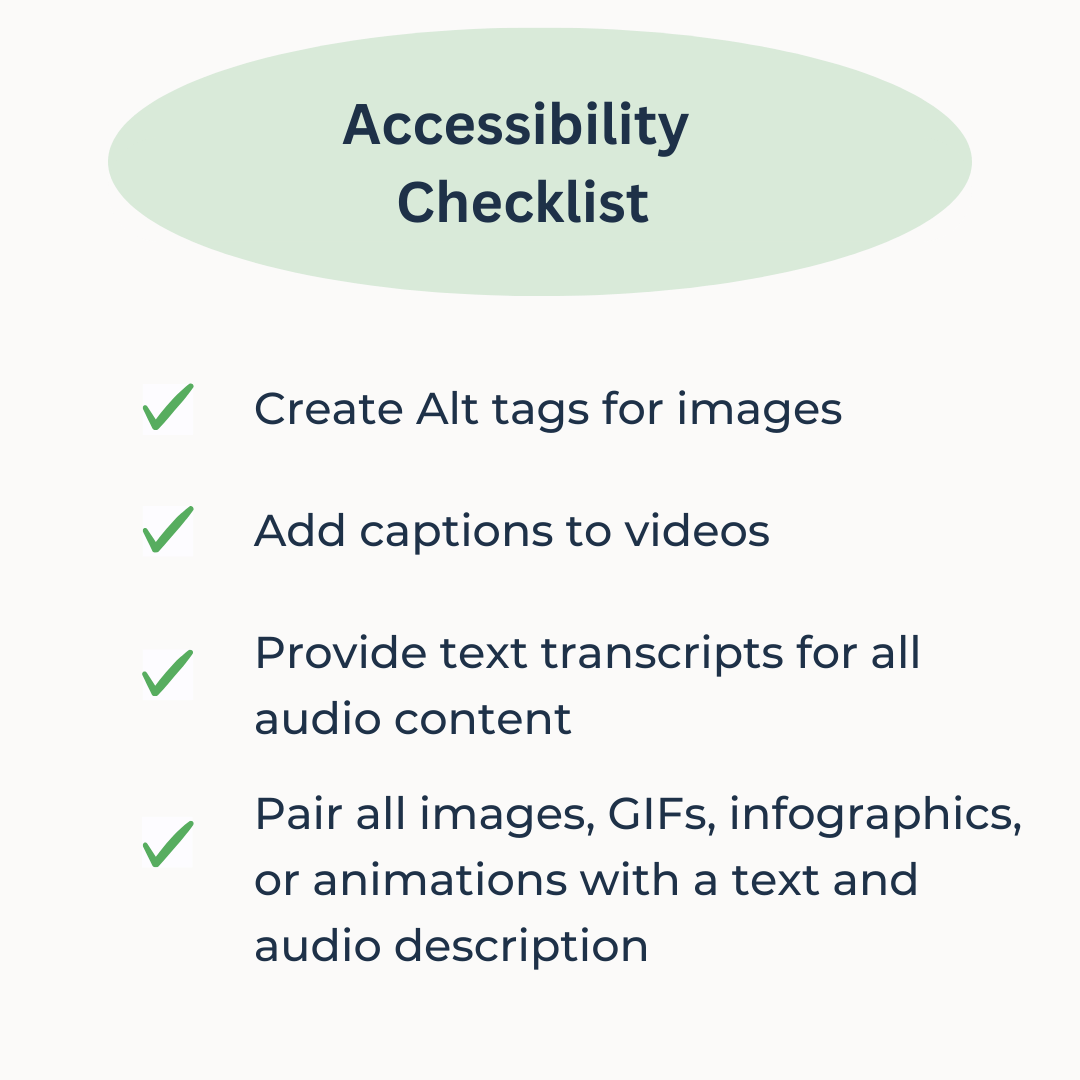 Accessibility checklist outlining four ways to ensure learning materials are inclusive for students with diverse learning needs.
