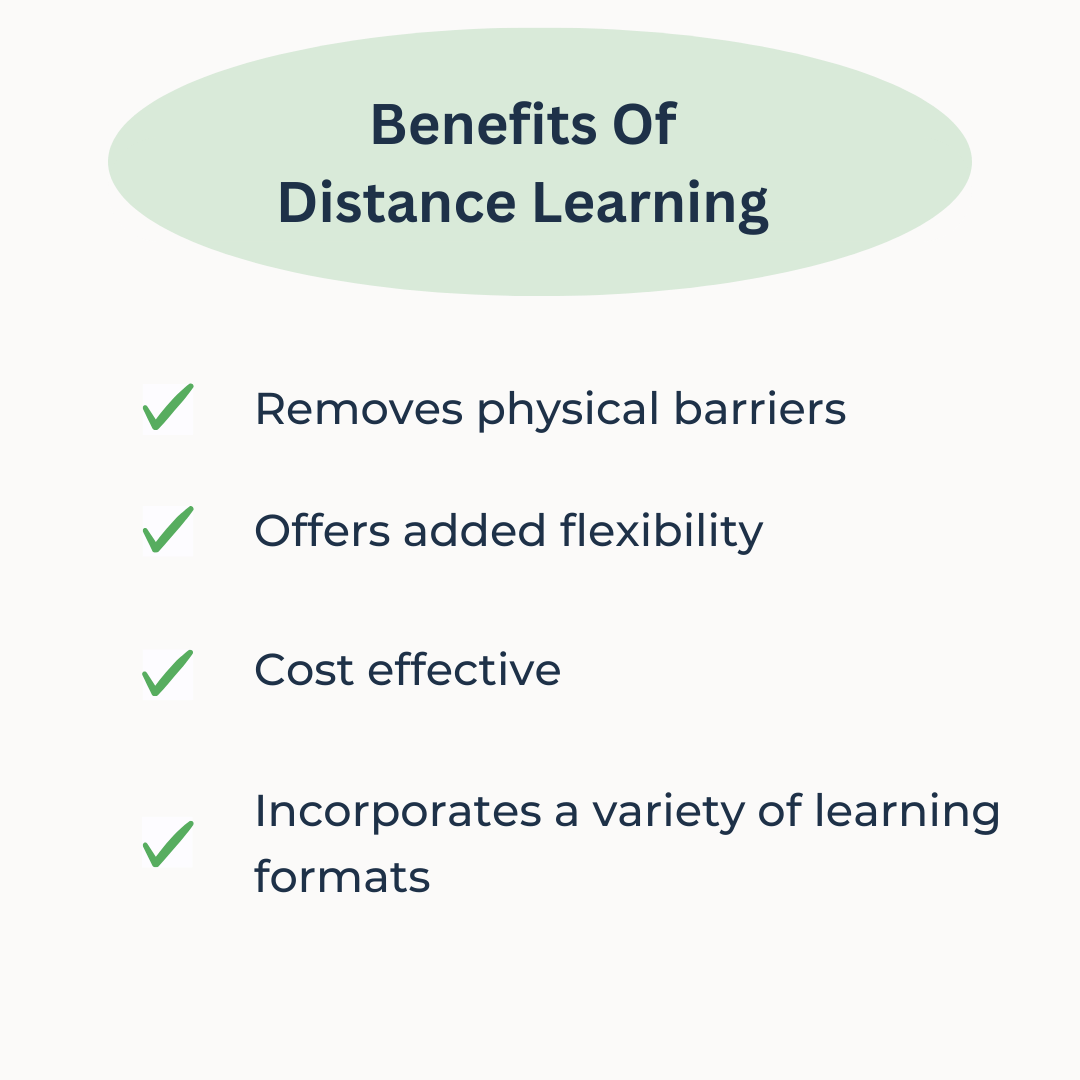 Checklist of four main benefits of distance learning for accessibility.