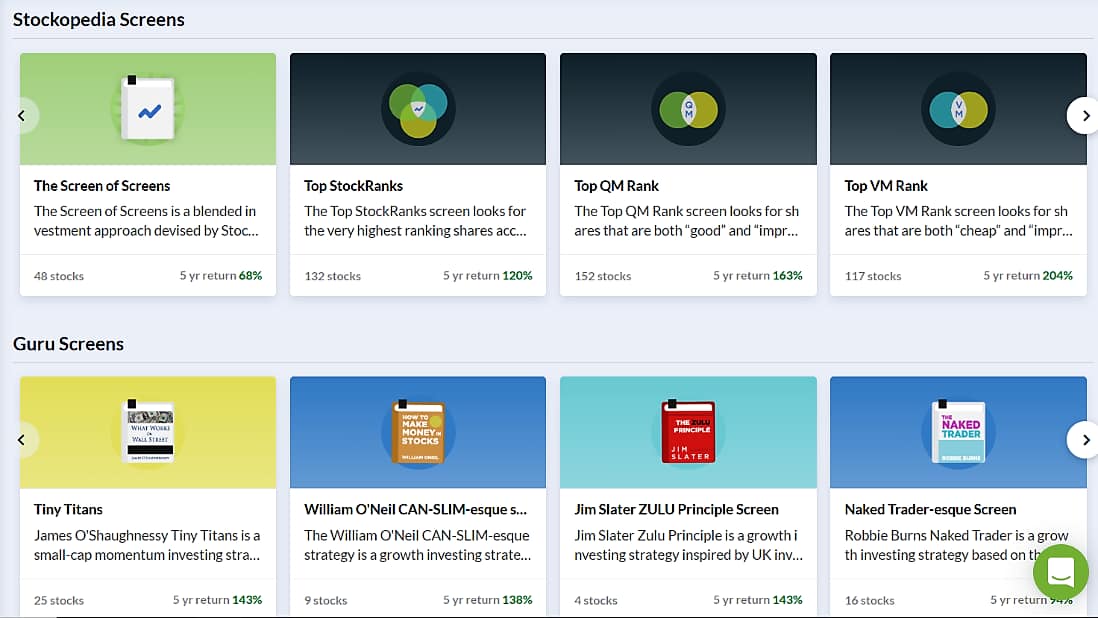 Stockopedia Screens page