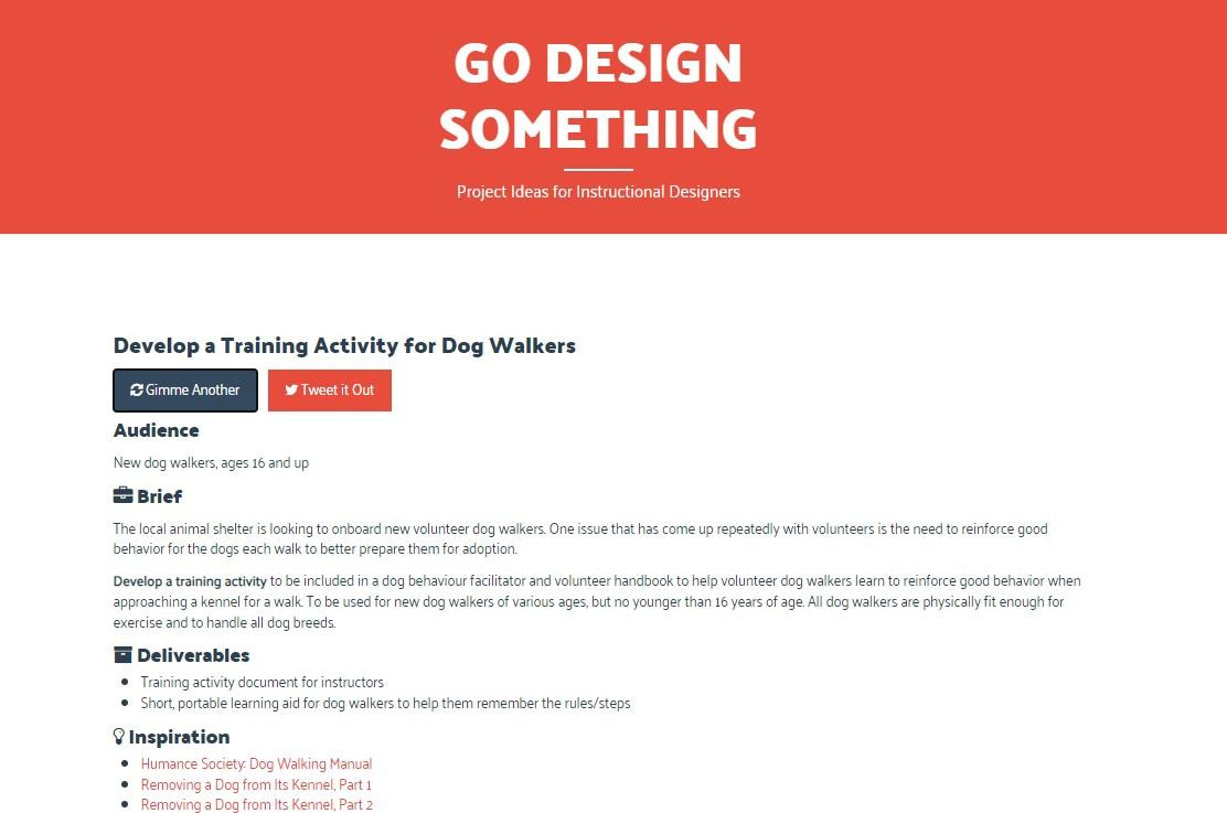 Go Design Something offers project ideas for instructional designers.