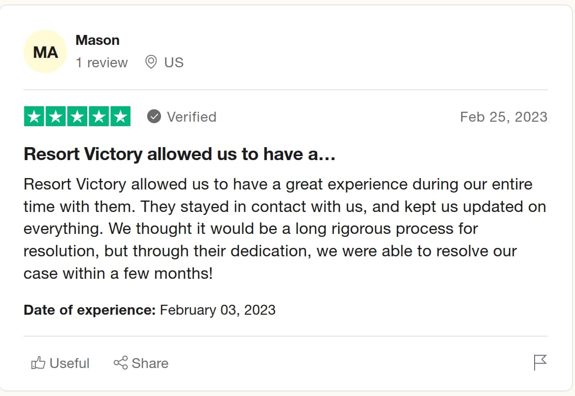 5 star review of Resort Victory