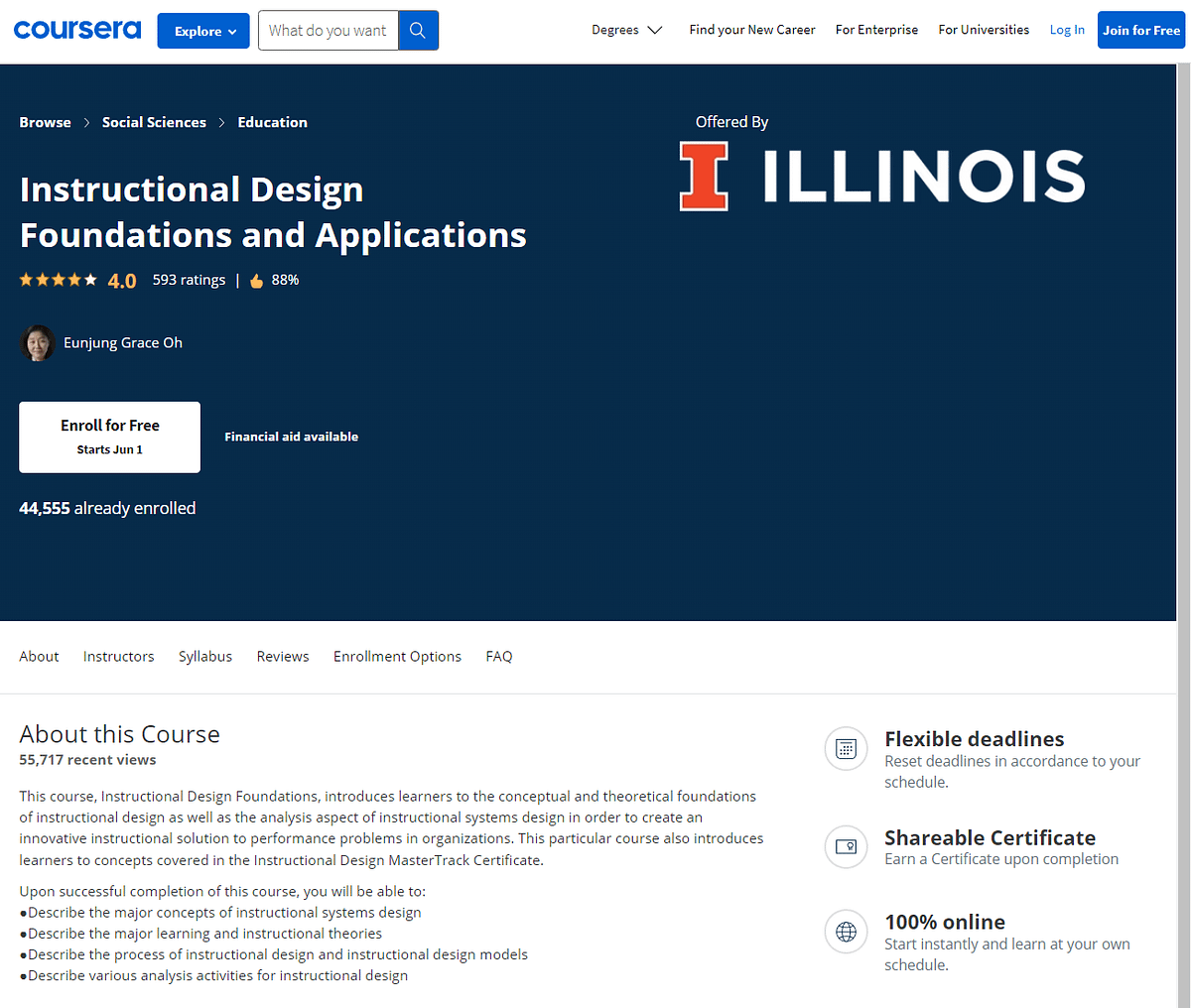 Coursera's Instructional Design Foundations and Applications course.