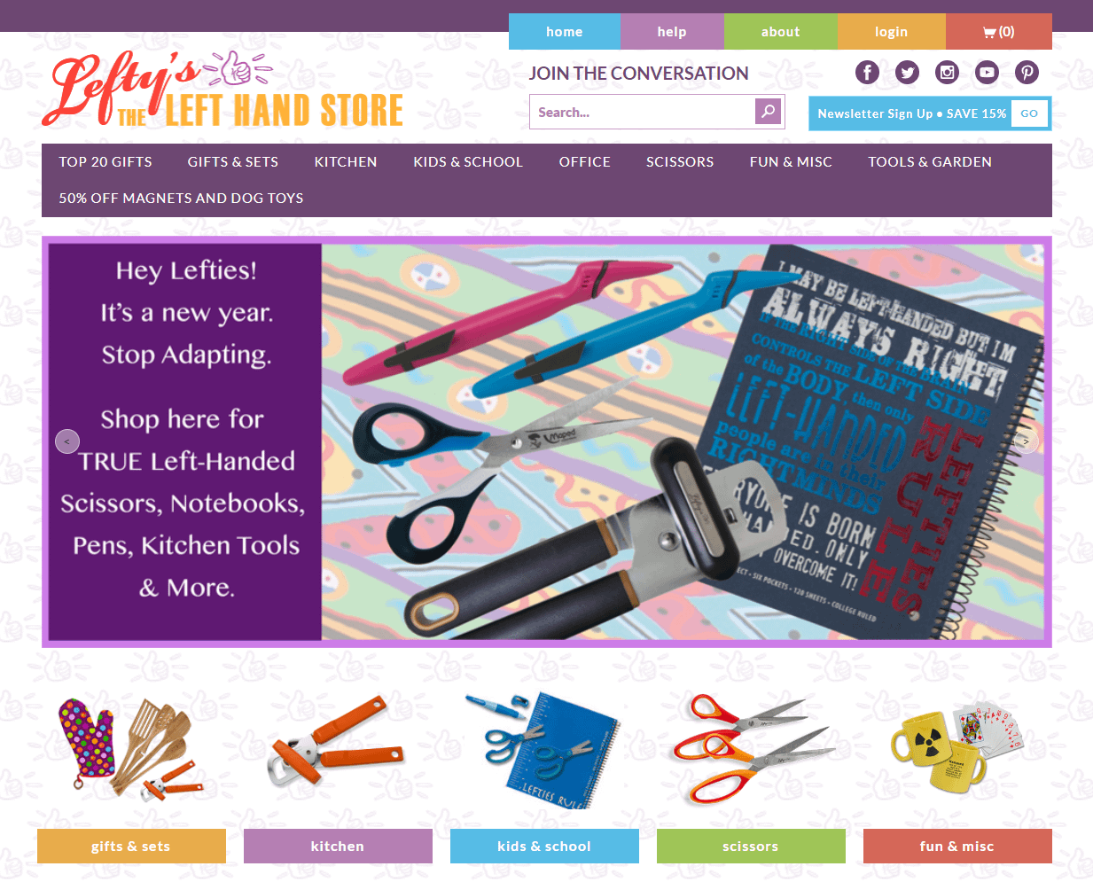 How to create an online store: Lefty's homepage