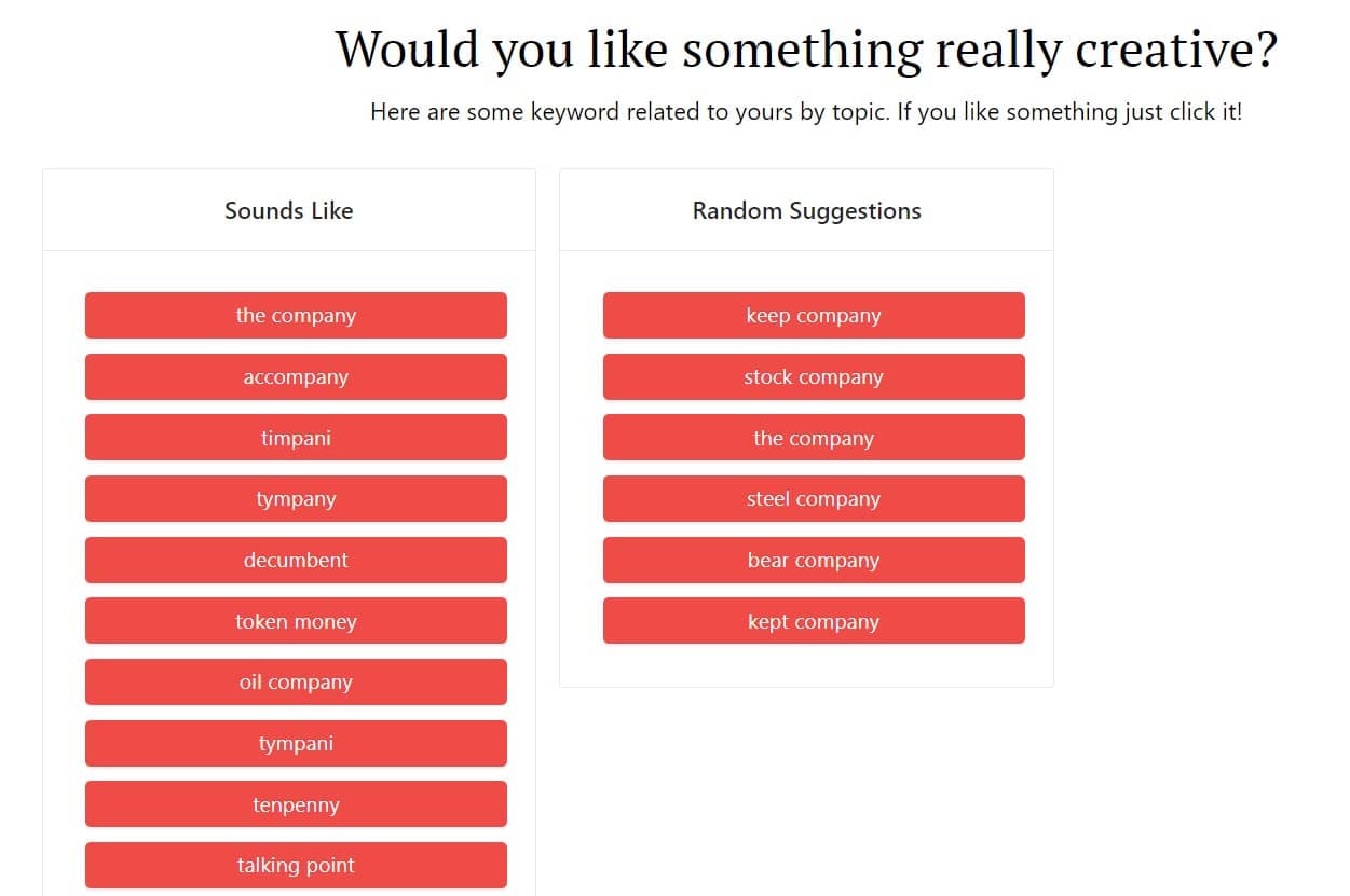 Creative keyword suggestions from the DomainWheel tech company name generator
