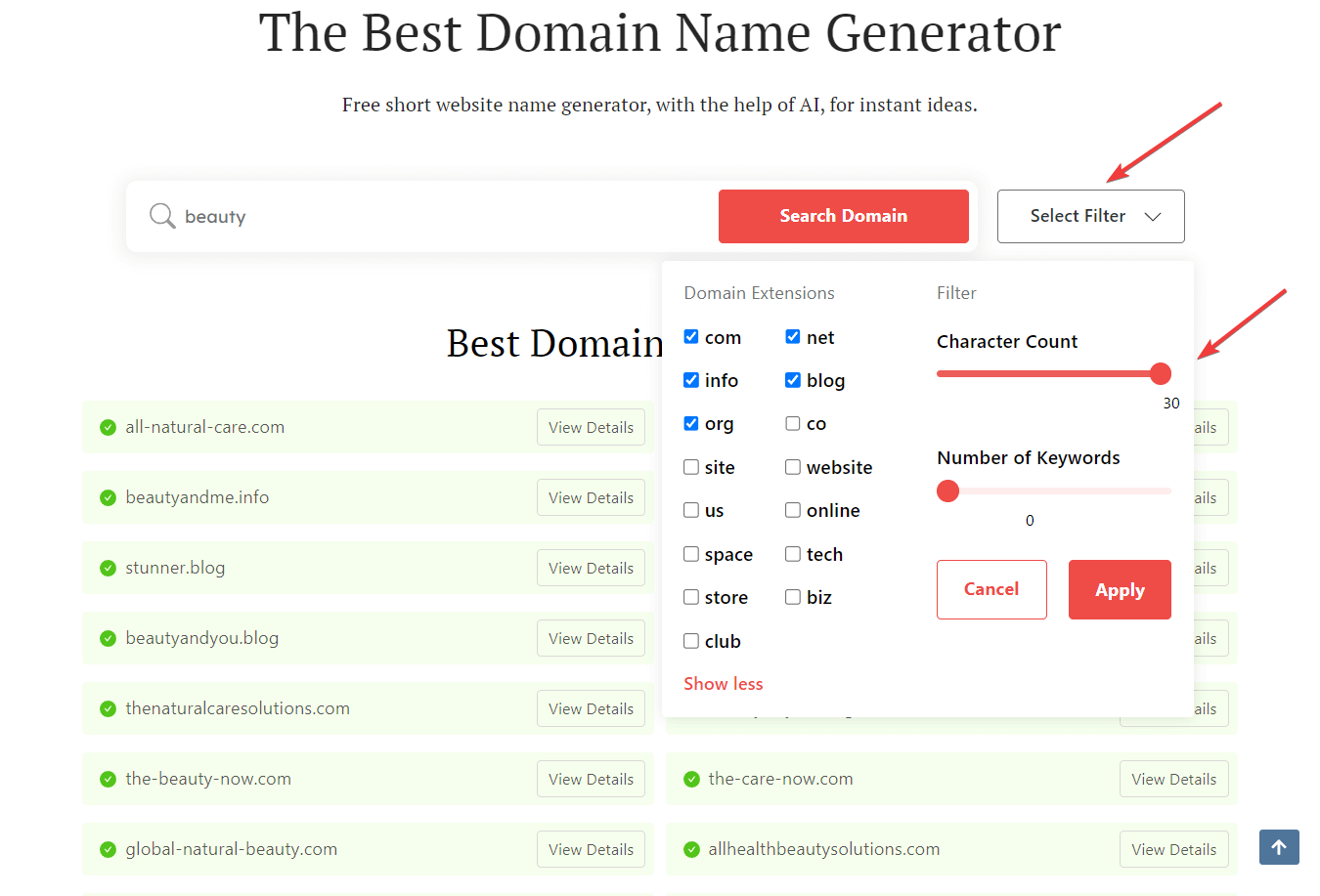 DomainWheel Select Filter option