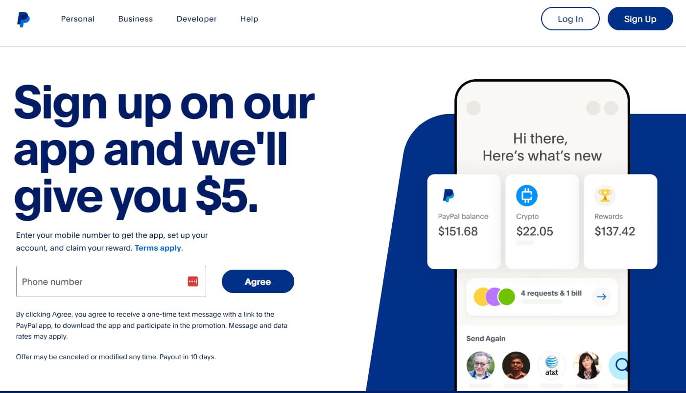 Paypal homepage
