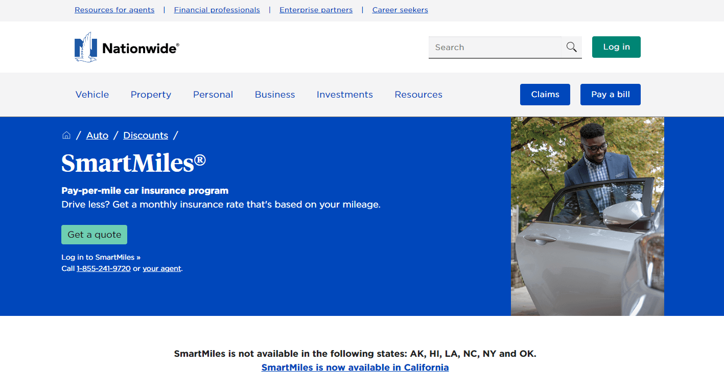 Pay-per-mile car insurance: Nationwide - insurance - SmartMiles page