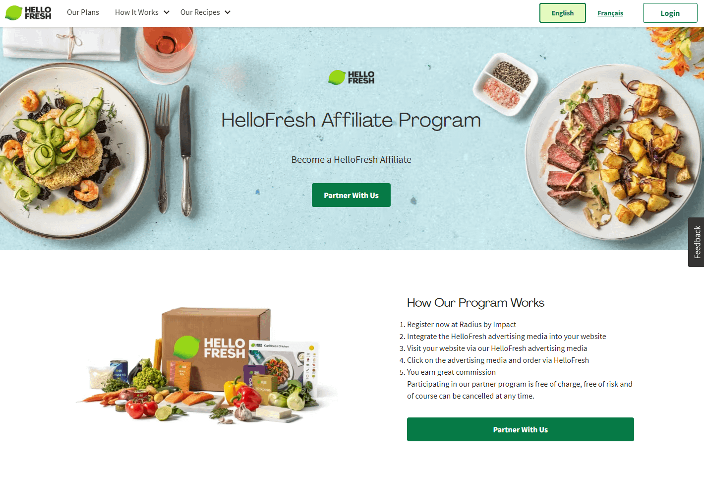 Food blogging affiliate program HelloFresh