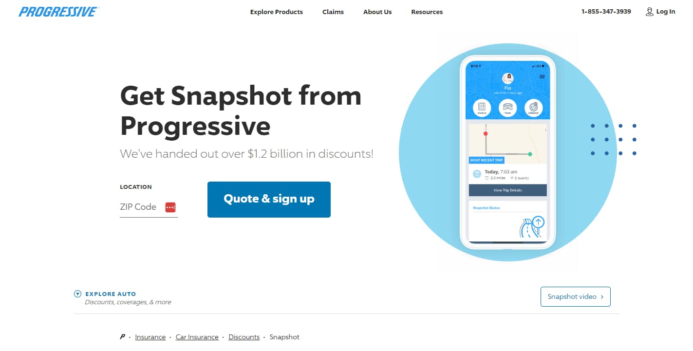 Usage-based Car Insurance: Progressive - Snapshot page