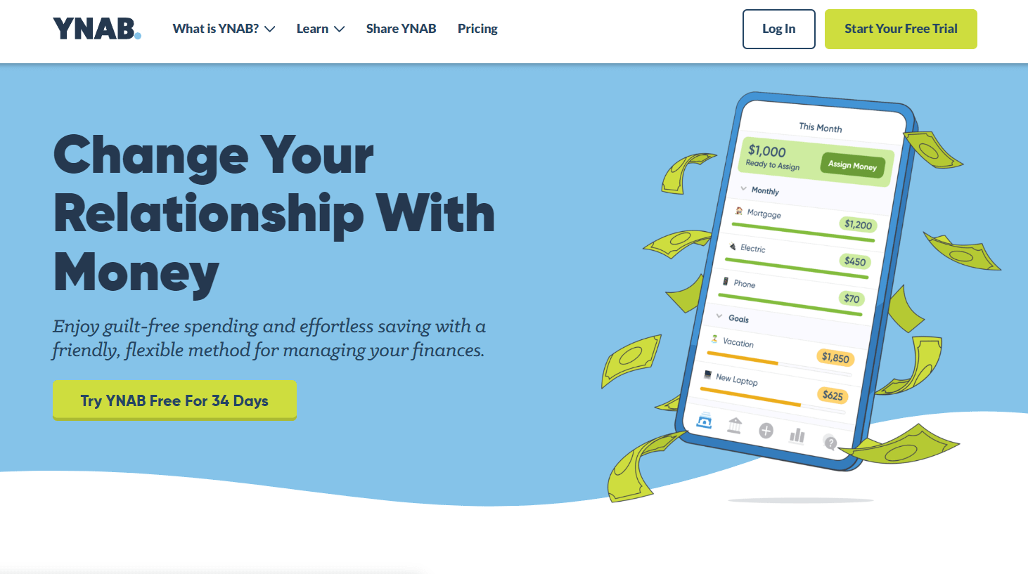 YNAB homepage