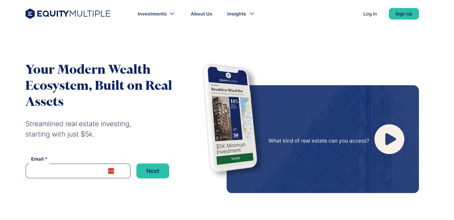 Best real estate investment apps: EquityMultiple homepage