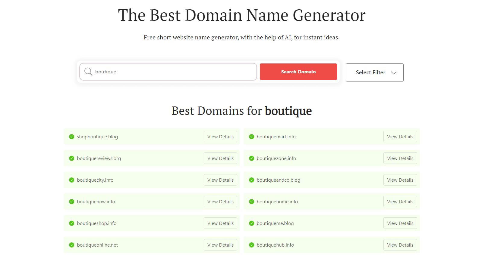 Boutique names - DomainWheel screenshot