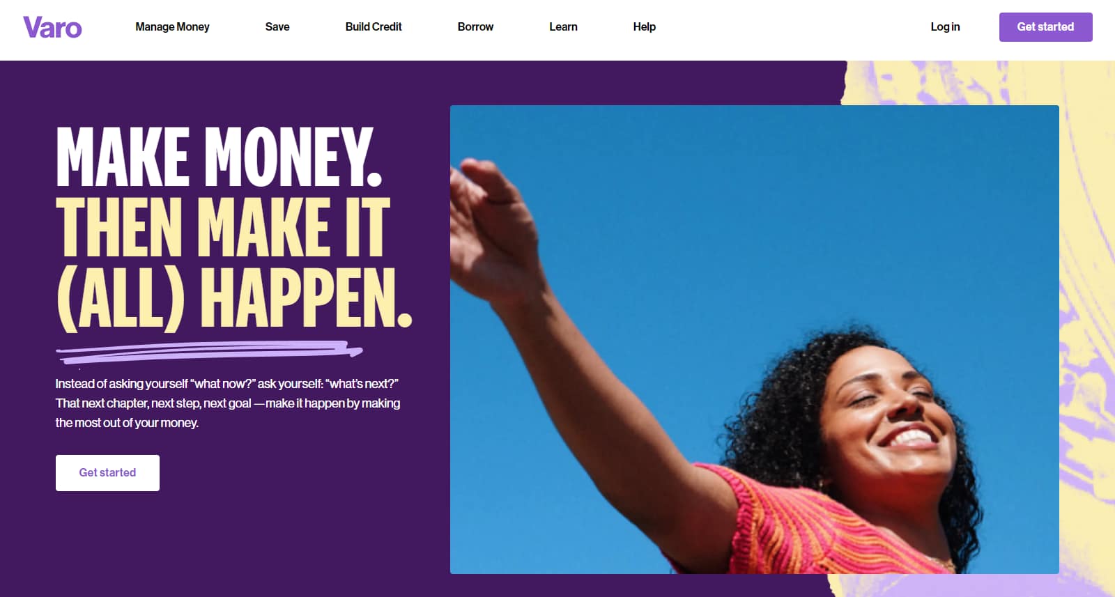 Banks that don't use chexsystems: Varo bank - Homepage