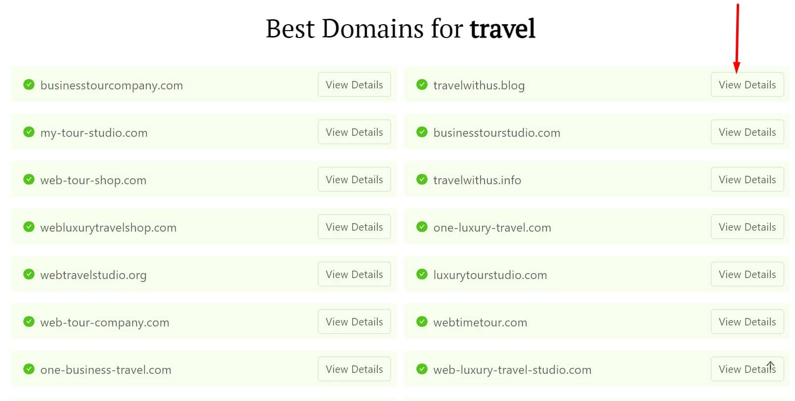 View Details for "travel" search